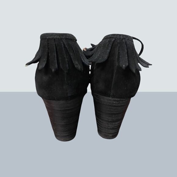 Born Black Suede Leather Fringe Heeled Booties 7.5 - Picture 4 of 5